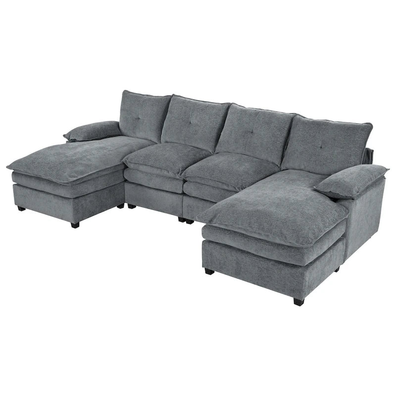 Roomfitters U-förmiges Chenille-Sofa mit verstellbaren Armlehnenkissen, perfekt für Wohnzimmer, Büros, geräumige Bereiche