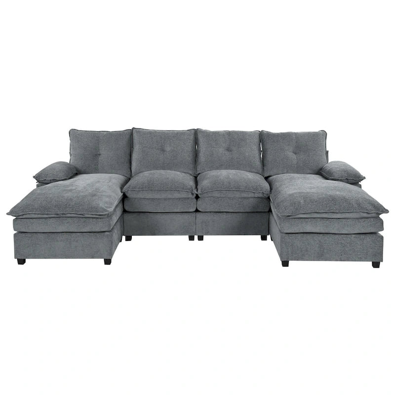 Roomfitters U-förmiges Chenille-Sofa mit verstellbaren Armlehnenkissen, perfekt für Wohnzimmer, Büros, geräumige Bereiche