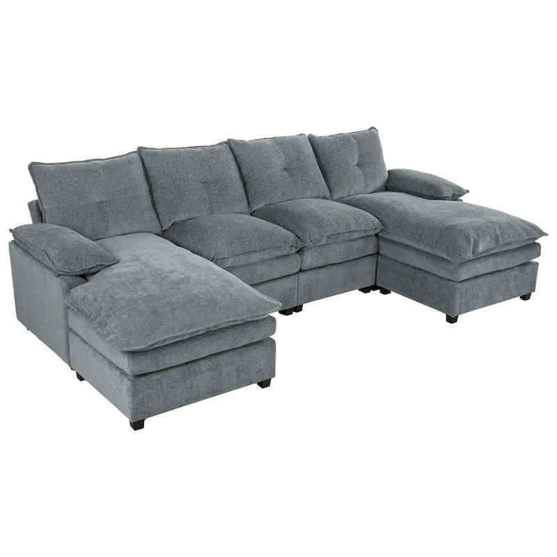 Roomfitters U-förmiges Chenille-Sofa mit verstellbaren Armlehnenkissen, perfekt für Wohnzimmer, Büros, geräumige Bereiche