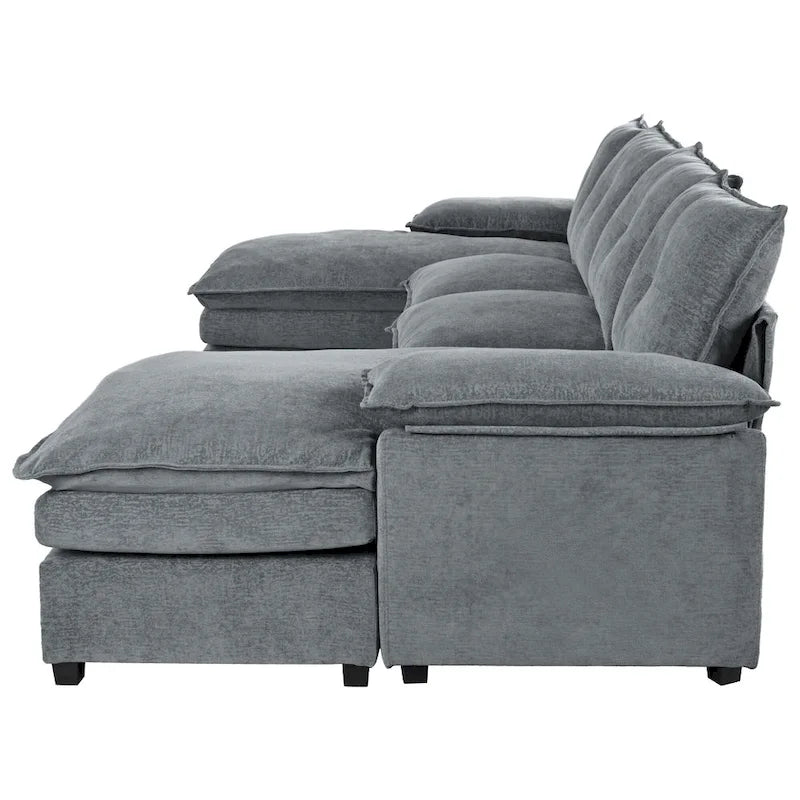 Roomfitters U-förmiges Chenille-Sofa mit verstellbaren Armlehnenkissen, perfekt für Wohnzimmer, Büros, geräumige Bereiche