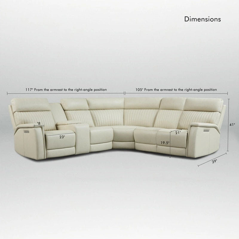 Sofa mit Konsolenbox, verstellbarer Kopfstütze, USB- und USB-C-Anschluss, 1 motorisierter Sessel ohne Armlehnen, aus echtem Leder und mit elektrischer Relaxfunktion