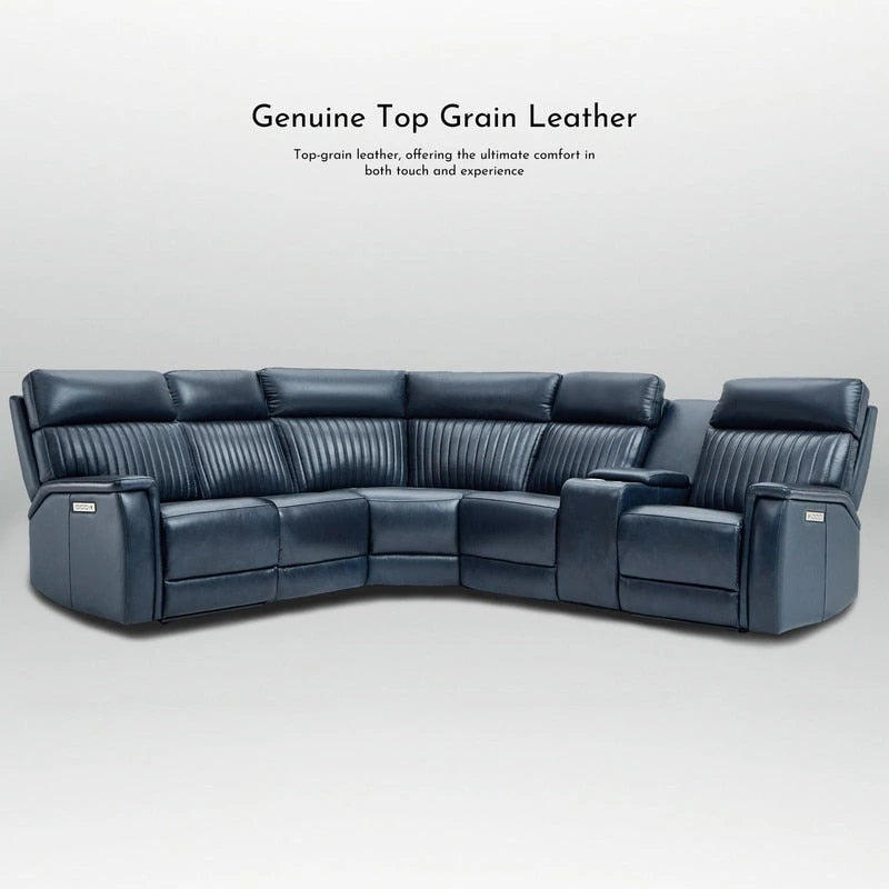 Sofa mit Konsolenbox, verstellbarer Kopfstütze, USB- und USB-C-Anschluss, 1 motorisierter Sessel ohne Armlehnen, aus echtem Leder und mit elektrischer Relaxfunktion