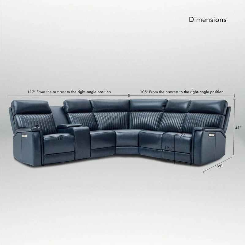 Sofa mit Konsolenbox, verstellbarer Kopfstütze, USB- und USB-C-Anschluss, 1 motorisierter Sessel ohne Armlehnen, aus echtem Leder und mit elektrischer Relaxfunktion