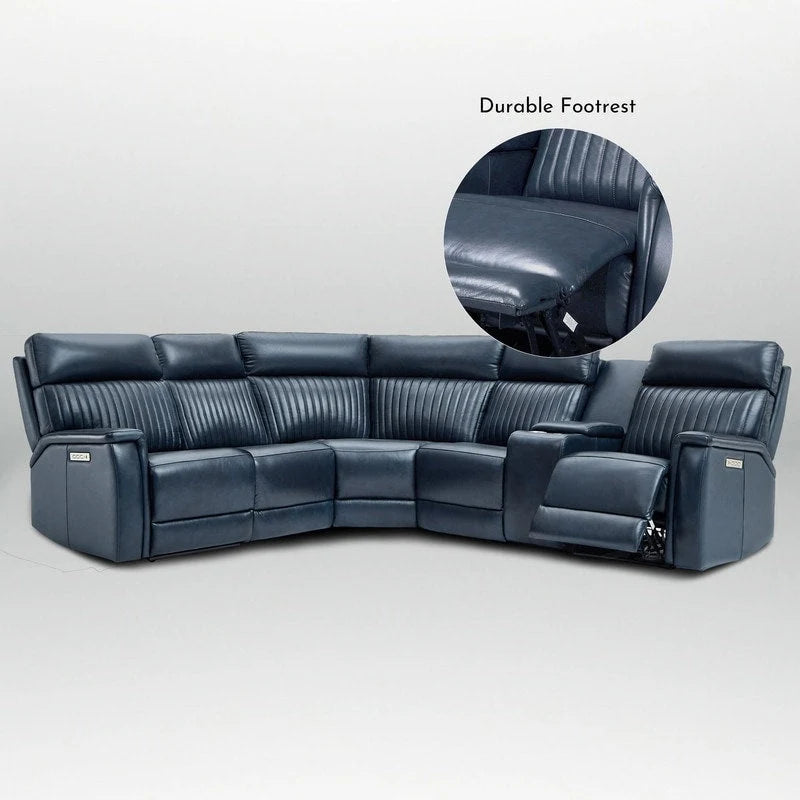 Sofa mit Konsolenbox, verstellbarer Kopfstütze, USB- und USB-C-Anschluss, 1 motorisierter Sessel ohne Armlehnen, aus echtem Leder und mit elektrischer Relaxfunktion