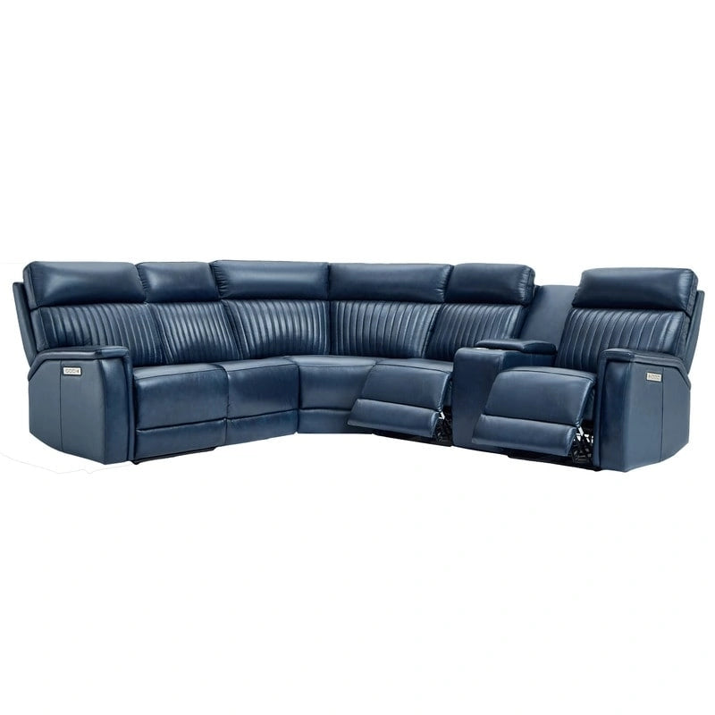 Sofa mit Konsolenbox, verstellbarer Kopfstütze, USB- und USB-C-Anschluss, 1 motorisierter Sessel ohne Armlehnen, aus echtem Leder und mit elektrischer Relaxfunktion