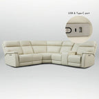Sofa mit Konsolenbox, verstellbarer Kopfstütze, USB- und USB-C-Anschluss, 1 motorisierter Sessel ohne Armlehnen, aus echtem Leder und mit elektrischer Relaxfunktion