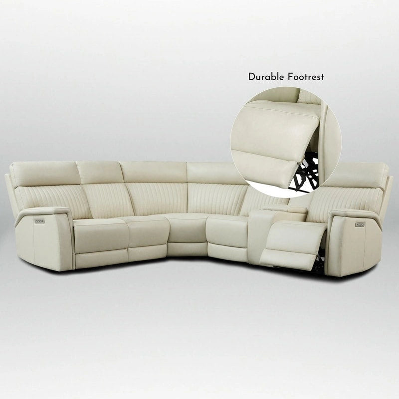 Sofa mit Konsolenbox, verstellbarer Kopfstütze, USB- und USB-C-Anschluss, 1 motorisierter Sessel ohne Armlehnen, aus echtem Leder und mit elektrischer Relaxfunktion