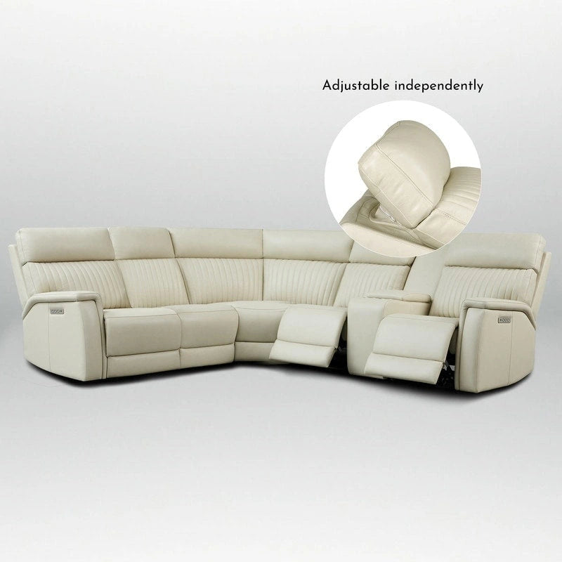 Sofa mit Konsolenbox, verstellbarer Kopfstütze, USB- und USB-C-Anschluss, 1 motorisierter Sessel ohne Armlehnen, aus echtem Leder und mit elektrischer Relaxfunktion