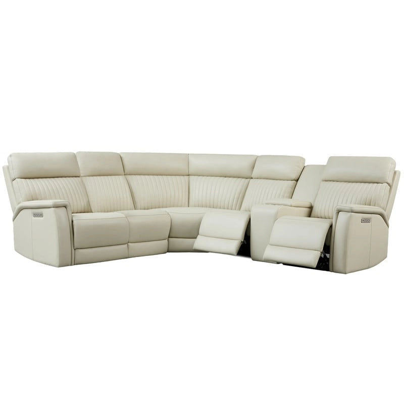 Sofa mit Konsolenbox, verstellbarer Kopfstütze, USB- und USB-C-Anschluss, 1 motorisierter Sessel ohne Armlehnen, aus echtem Leder und mit elektrischer Relaxfunktion