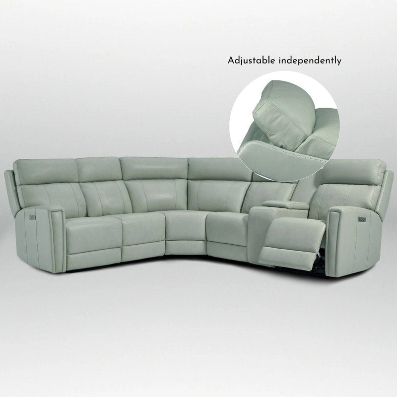 104" breites Sektionssofa aus echtem Leder mit motorisierter Relaxfunktion, Zero Gravity, verstellbaren Kopfstützen, USB-Anschlüssen und Konsole