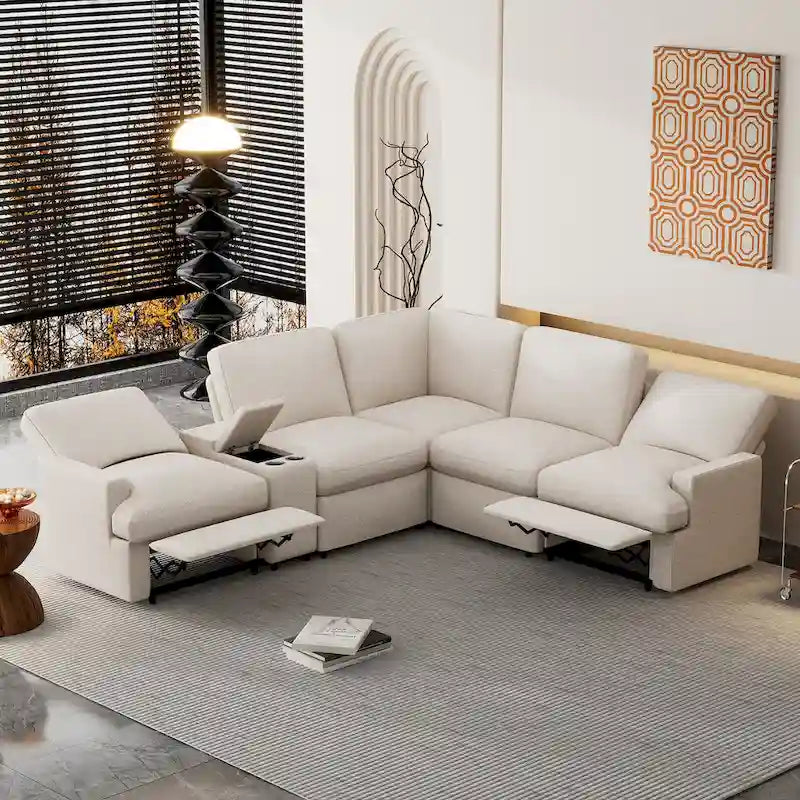 Elektrisches Ecksofa mit Relaxfunktion, Becherhaltern, USB-Anschlüssen und Steckdose für das Wohnzimmer