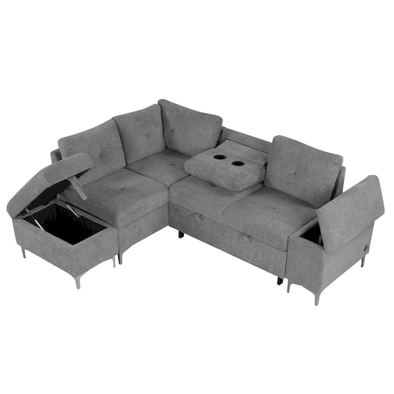 Elektrisches Ecksofa mit Relaxfunktion, Becherhaltern, USB-Anschlüssen und Steckdose für das Wohnzimmer