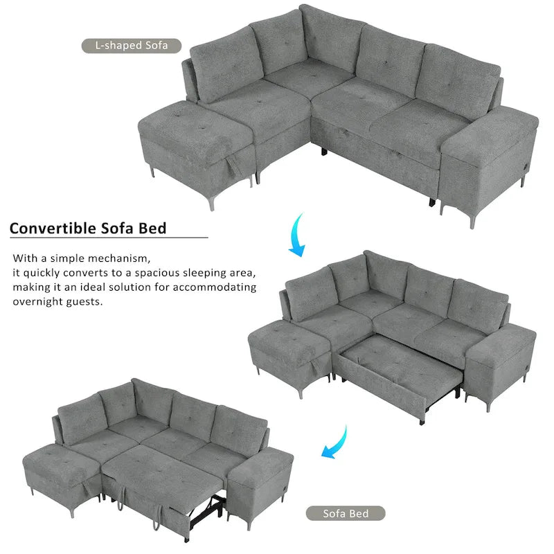 Elektrisches Ecksofa mit Relaxfunktion, Becherhaltern, USB-Anschlüssen und Steckdose für das Wohnzimmer
