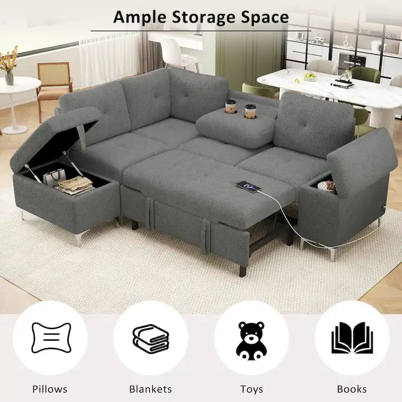 Elektrisches Ecksofa mit Relaxfunktion, Becherhaltern, USB-Anschlüssen und Steckdose für das Wohnzimmer