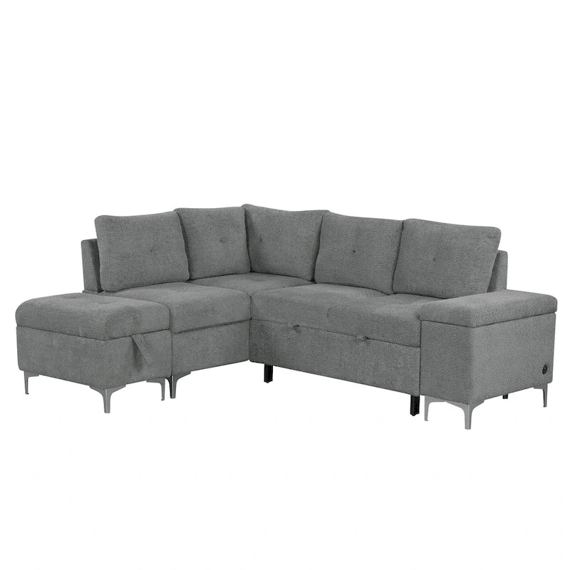 Elektrisches Ecksofa mit Relaxfunktion, Becherhaltern, USB-Anschlüssen und Steckdose für das Wohnzimmer