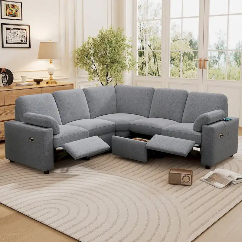 Sofa mit elektrischer Relaxfunktion, 2 Ablageschubladen und USB-Anschlüssen, L-förmiges Ecksofa für Heimkino im Wohnzimmer