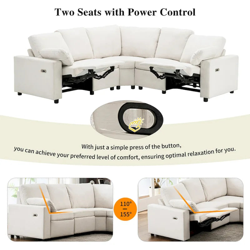 Sofa mit elektrischer Relaxfunktion, 2 Ablageschubladen und USB-Anschlüssen, L-förmiges Ecksofa für Heimkino im Wohnzimmer