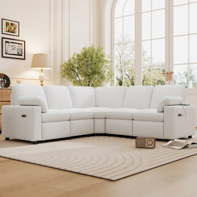 Sofa mit elektrischer Relaxfunktion, 2 Ablageschubladen und USB-Anschlüssen, L-förmiges Ecksofa für Heimkino im Wohnzimmer