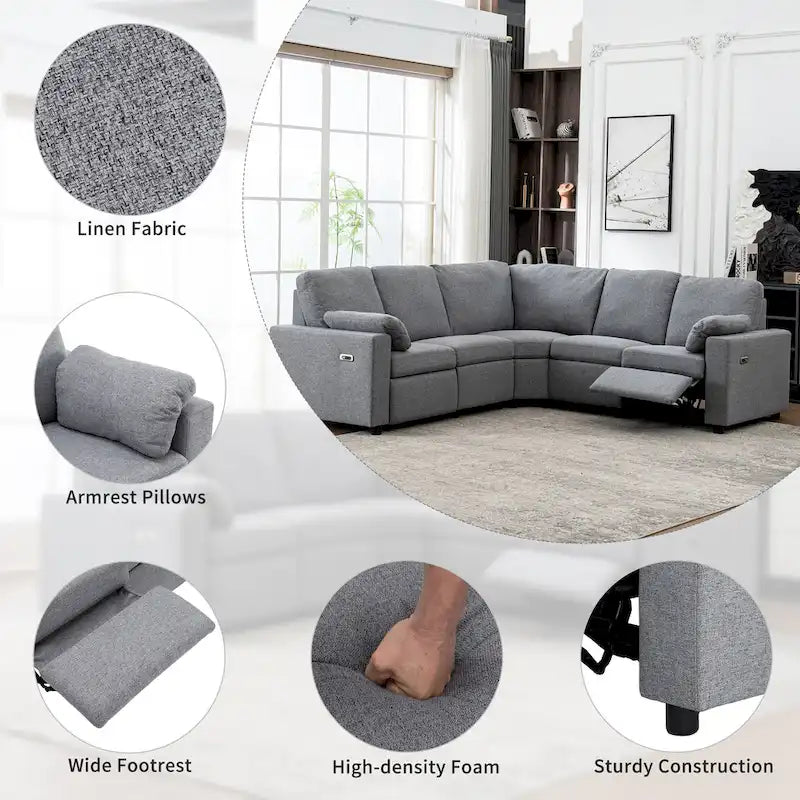 Sofa mit elektrischer Relaxfunktion, 2 Ablageschubladen und USB-Anschlüssen, L-förmiges Ecksofa für Heimkino im Wohnzimmer