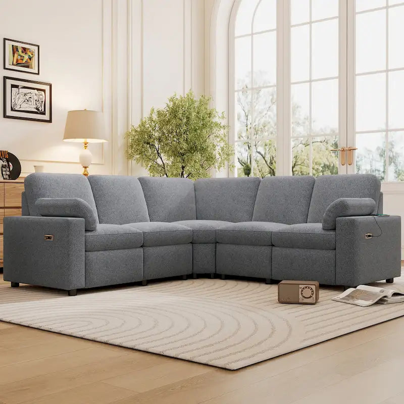 Sofa mit elektrischer Relaxfunktion, 2 Ablageschubladen und USB-Anschlüssen, L-förmiges Ecksofa für Heimkino im Wohnzimmer