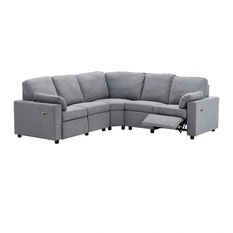 Sofa mit elektrischer Relaxfunktion, 2 Ablageschubladen und USB-Anschlüssen, L-förmiges Ecksofa für Heimkino im Wohnzimmer