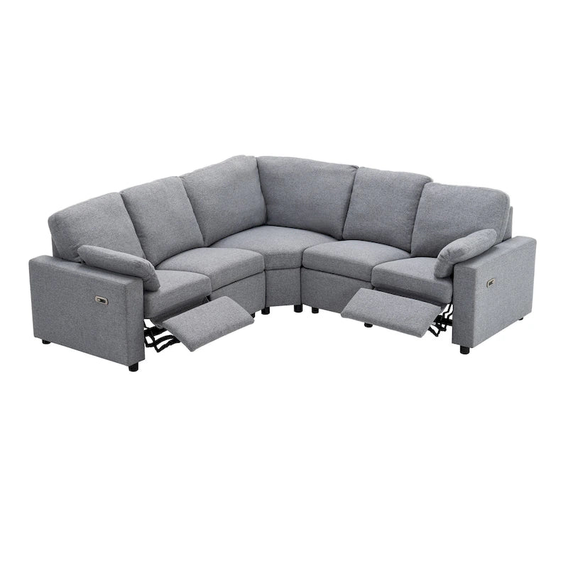 Sofa mit elektrischer Relaxfunktion, 2 Ablageschubladen und USB-Anschlüssen, L-förmiges Ecksofa für Heimkino im Wohnzimmer