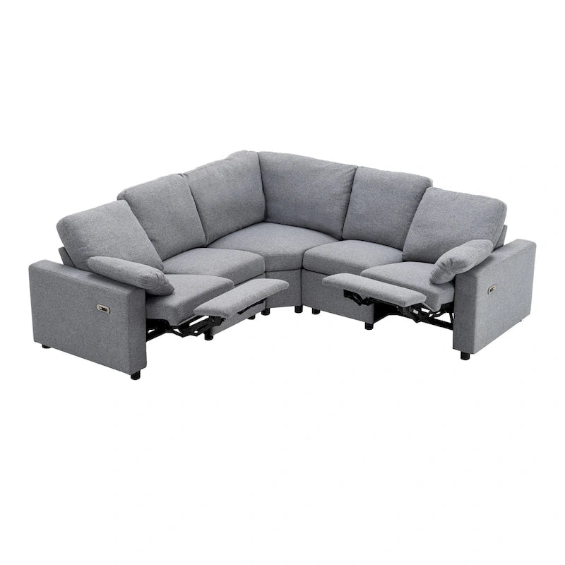 Sofa mit elektrischer Relaxfunktion, 2 Ablageschubladen und USB-Anschlüssen, L-förmiges Ecksofa für Heimkino im Wohnzimmer