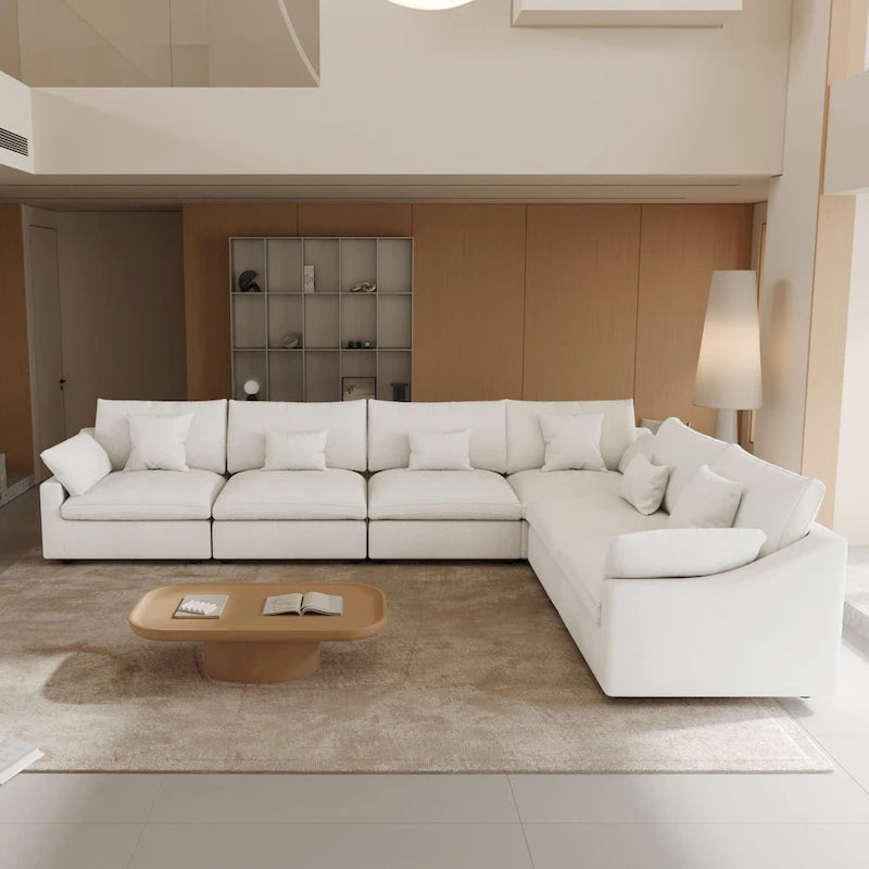 Großes Ecksofa aus Leinen für das Wohnzimmer-Set