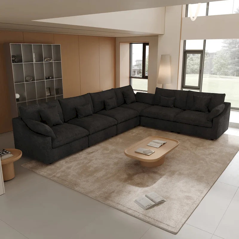 Großes Ecksofa aus Leinen für das Wohnzimmer-Set