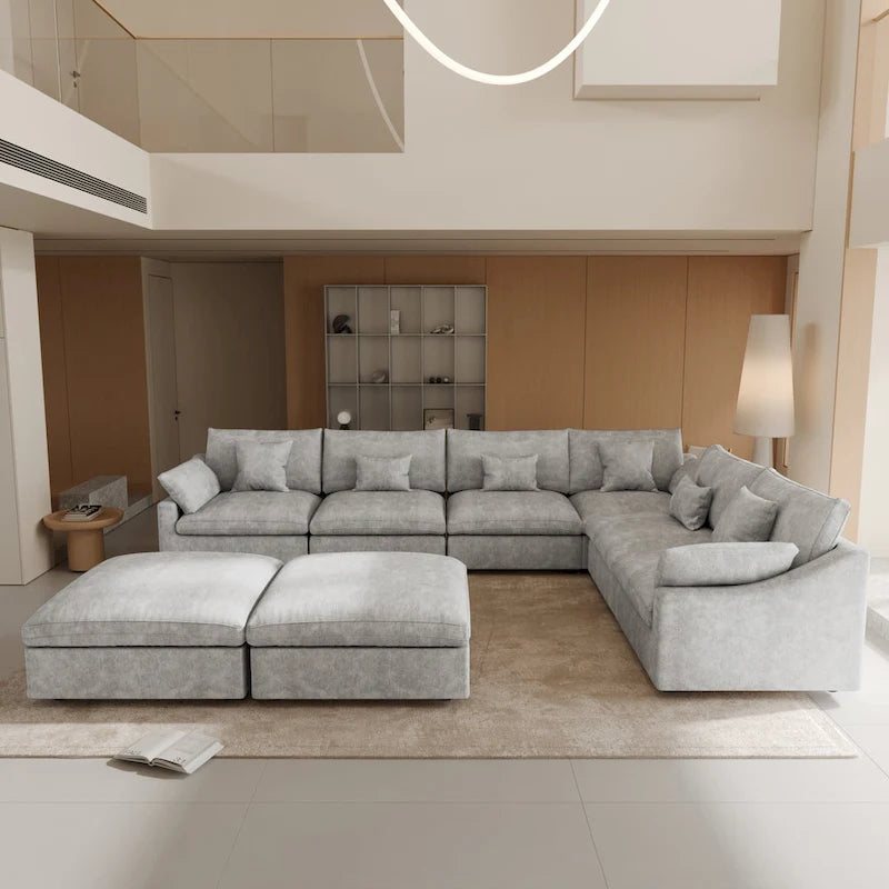 Großes Ecksofa aus Leinen für das Wohnzimmer-Set