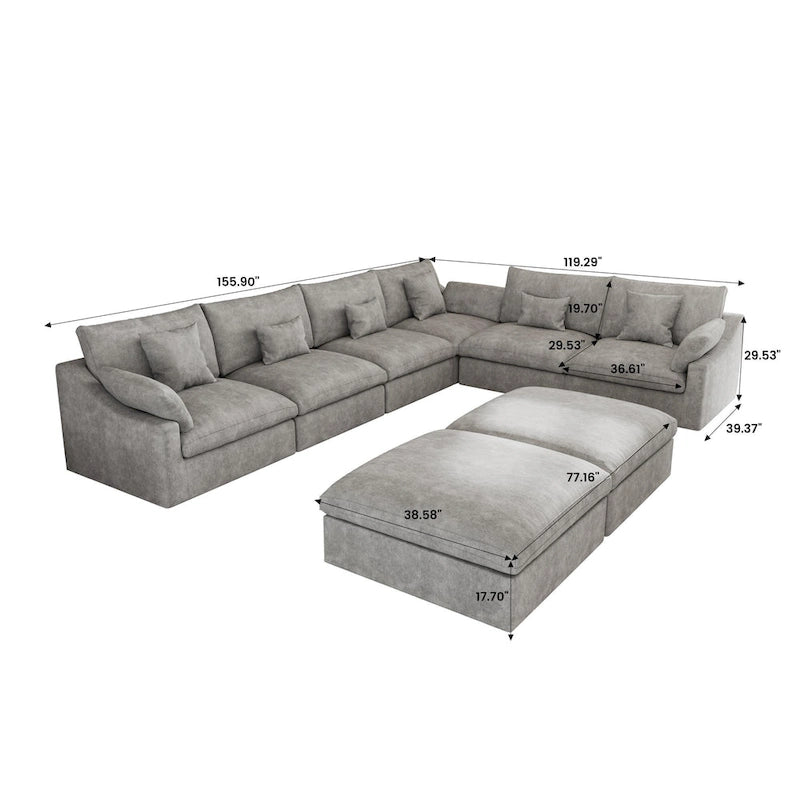Großes Ecksofa aus Leinen für das Wohnzimmer-Set