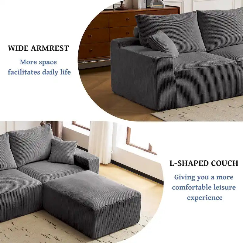 GDFStudio - Olivia Morgan Ultraweiches, modulares 110-Zoll L-förmiges Wolkensofa ohne Montage, voller Kompressionskomfort