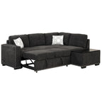 Ausziehbares Schlafsofa, L-förmiges Ecksofa mit Nagelbesatz, Lounge-Sofa mit Stauraum-Ottomane und USB-Anschlüssen, Getränkehalter, Schwarz
