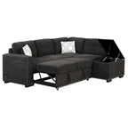 Ausziehbares Schlafsofa, L-förmiges Ecksofa mit Nagelbesatz, Lounge-Sofa mit Stauraum-Ottomane und USB-Anschlüssen, Getränkehalter, Schwarz
