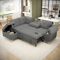 Upholstered L-Shaped Sleeper Sectional Sofa with Storage Space, 2 Cup Holders and 2 USB Ports Pull-out Sofa Bed