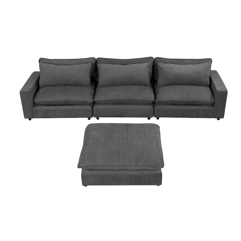 Schnittsofa Cloud Sofa, Chenille Polster-Sofa Couch mit beweglichem Ottomanen, Ladeanschlüssen und 3 Rückenkissen
