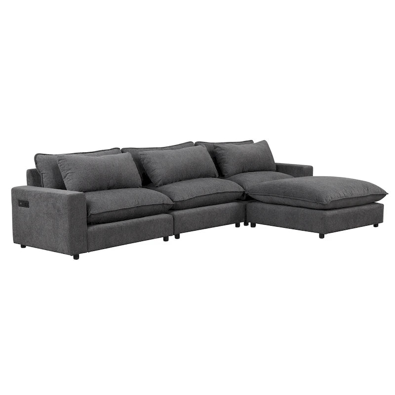 Schnittsofa Cloud Sofa, Chenille Polster-Sofa Couch mit beweglichem Ottomanen, Ladeanschlüssen und 3 Rückenkissen