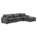 Schnittsofa Cloud Sofa, Chenille Polster-Sofa Couch mit beweglichem Ottomanen, Ladeanschlüssen und 3 Rückenkissen