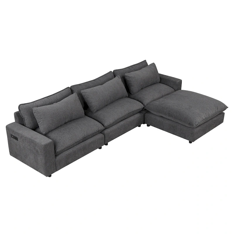 Schnittsofa Cloud Sofa, Chenille Polster-Sofa Couch mit beweglichem Ottomanen, Ladeanschlüssen und 3 Rückenkissen