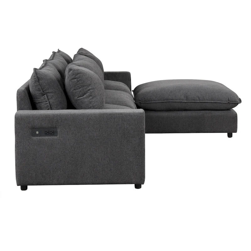 Schnittsofa Cloud Sofa, Chenille Polster-Sofa Couch mit beweglichem Ottomanen, Ladeanschlüssen und 3 Rückenkissen