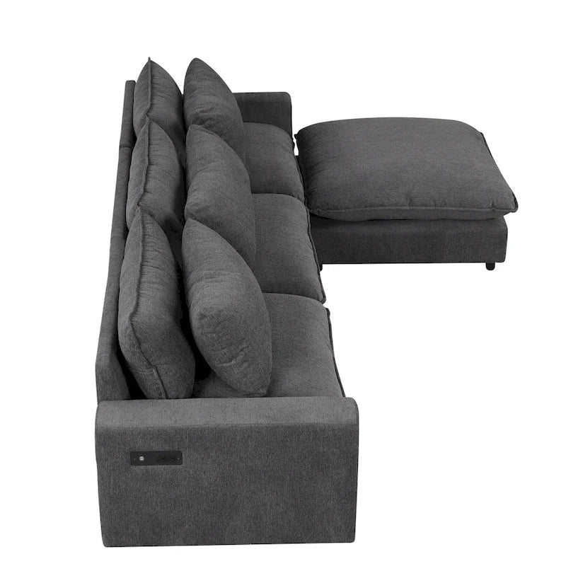 Schnittsofa Cloud Sofa, Chenille Polster-Sofa Couch mit beweglichem Ottomanen, Ladeanschlüssen und 3 Rückenkissen
