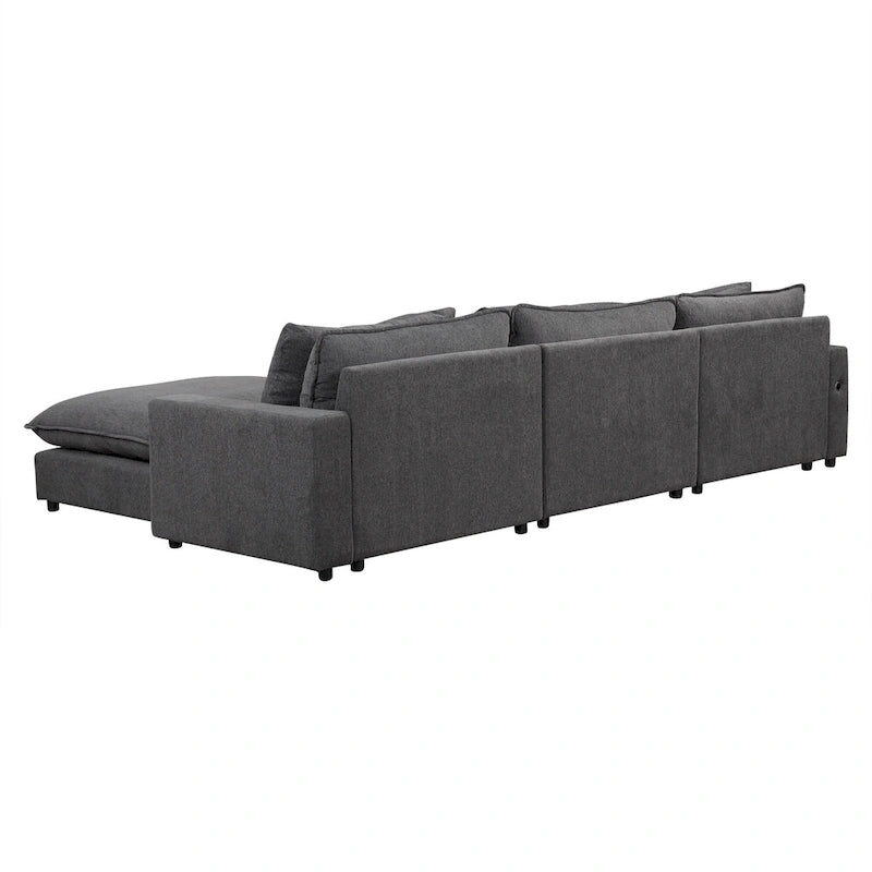 Schnittsofa Cloud Sofa, Chenille Polster-Sofa Couch mit beweglichem Ottomanen, Ladeanschlüssen und 3 Rückenkissen