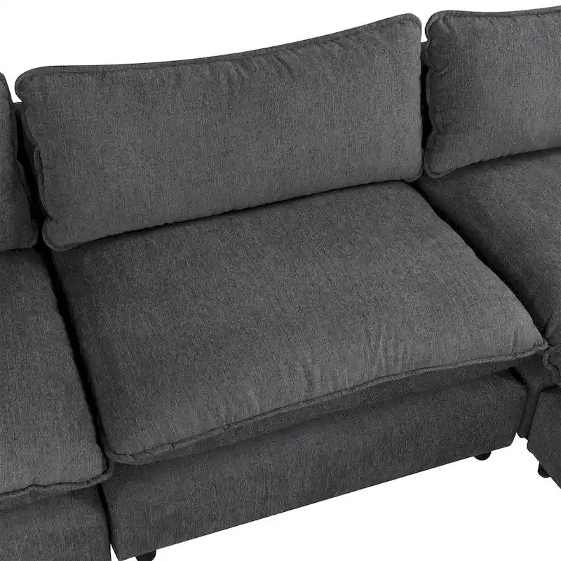 Schnittsofa Cloud Sofa, Chenille Polster-Sofa Couch mit beweglichem Ottomanen, Ladeanschlüssen und 3 Rückenkissen