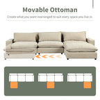 Schnittsofa Cloud Sofa, Chenille Polster-Sofa Couch mit beweglichem Ottomanen, Ladeanschlüssen und 3 Rückenkissen