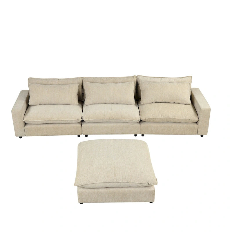 Schnittsofa Cloud Sofa, Chenille Polster-Sofa Couch mit beweglichem Ottomanen, Ladeanschlüssen und 3 Rückenkissen