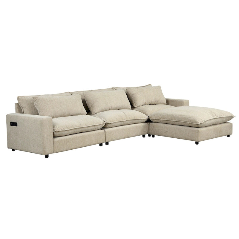 Schnittsofa Cloud Sofa, Chenille Polster-Sofa Couch mit beweglichem Ottomanen, Ladeanschlüssen und 3 Rückenkissen