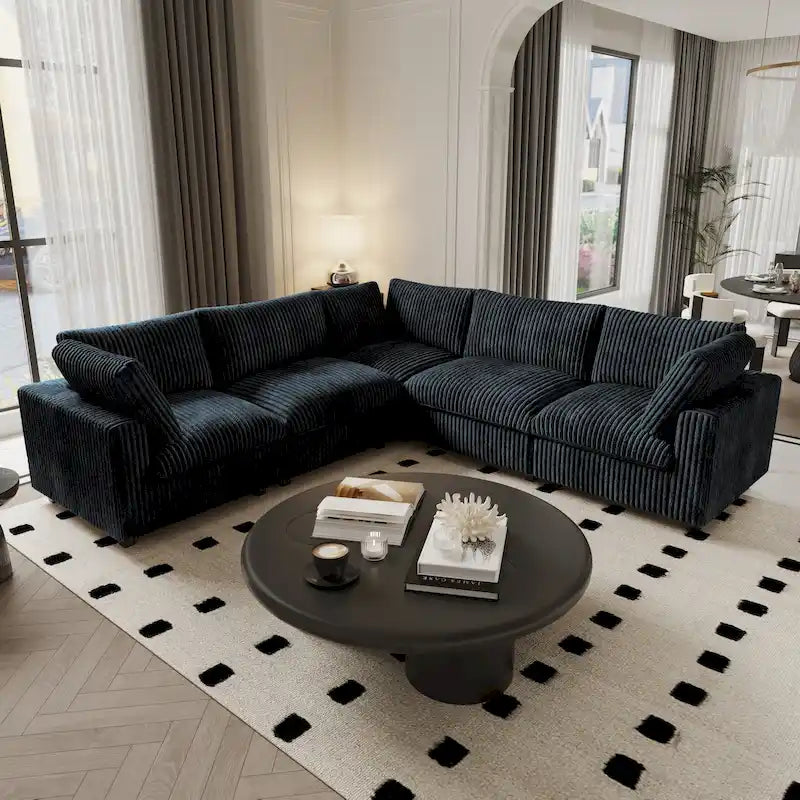 Modulares Sektionalsofa, umwandelbares V-förmiges Sofa für Wohnzimmer, tiefes Wolkensofa, 5-Sitzer bequemes Modulsofa
