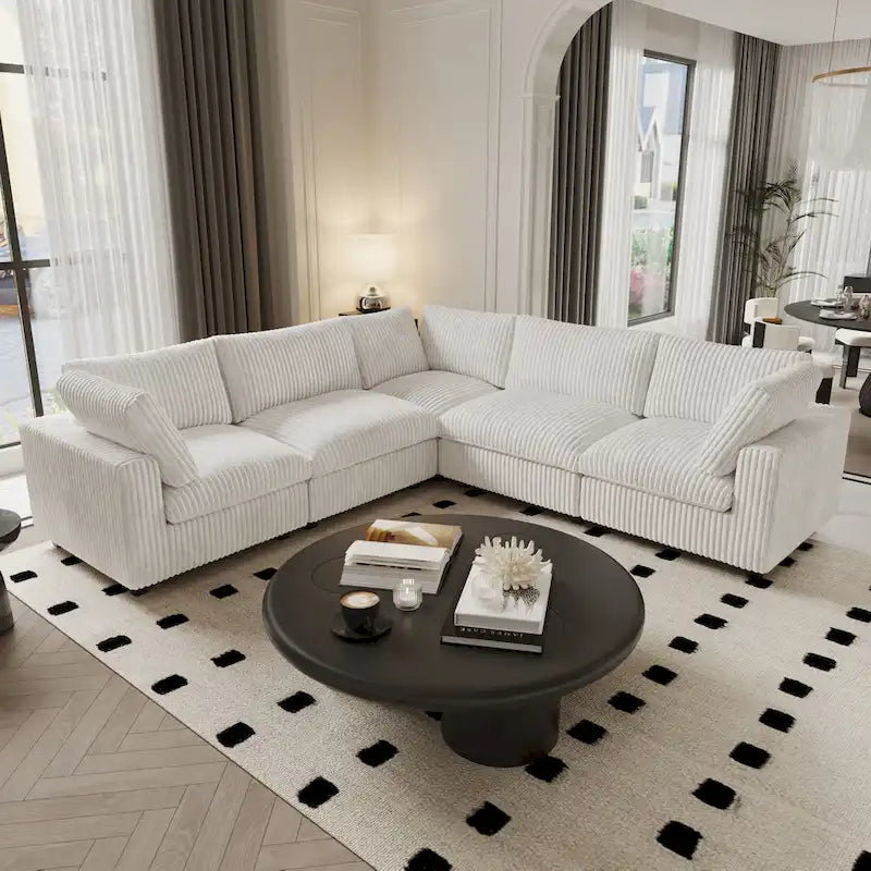 Modulares Sektionalsofa, umwandelbares V-förmiges Sofa für Wohnzimmer, tiefes Wolkensofa, 5-Sitzer bequemes Modulsofa