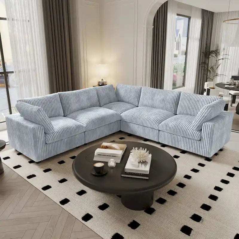 Modulares Sektionalsofa, umwandelbares V-förmiges Sofa für Wohnzimmer, tiefes Wolkensofa, 5-Sitzer bequemes Modulsofa