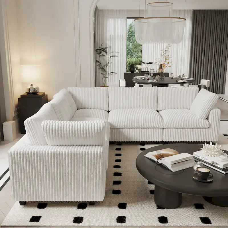 Modulares Sektionalsofa, umwandelbares V-förmiges Sofa für Wohnzimmer, tiefes Wolkensofa, 5-Sitzer bequemes Modulsofa